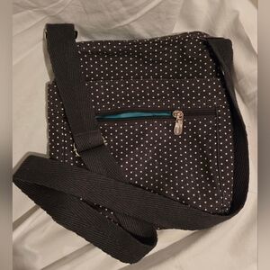 Thirty- One Black Polka Dot Crossbody Bag with Front Zip Pocket